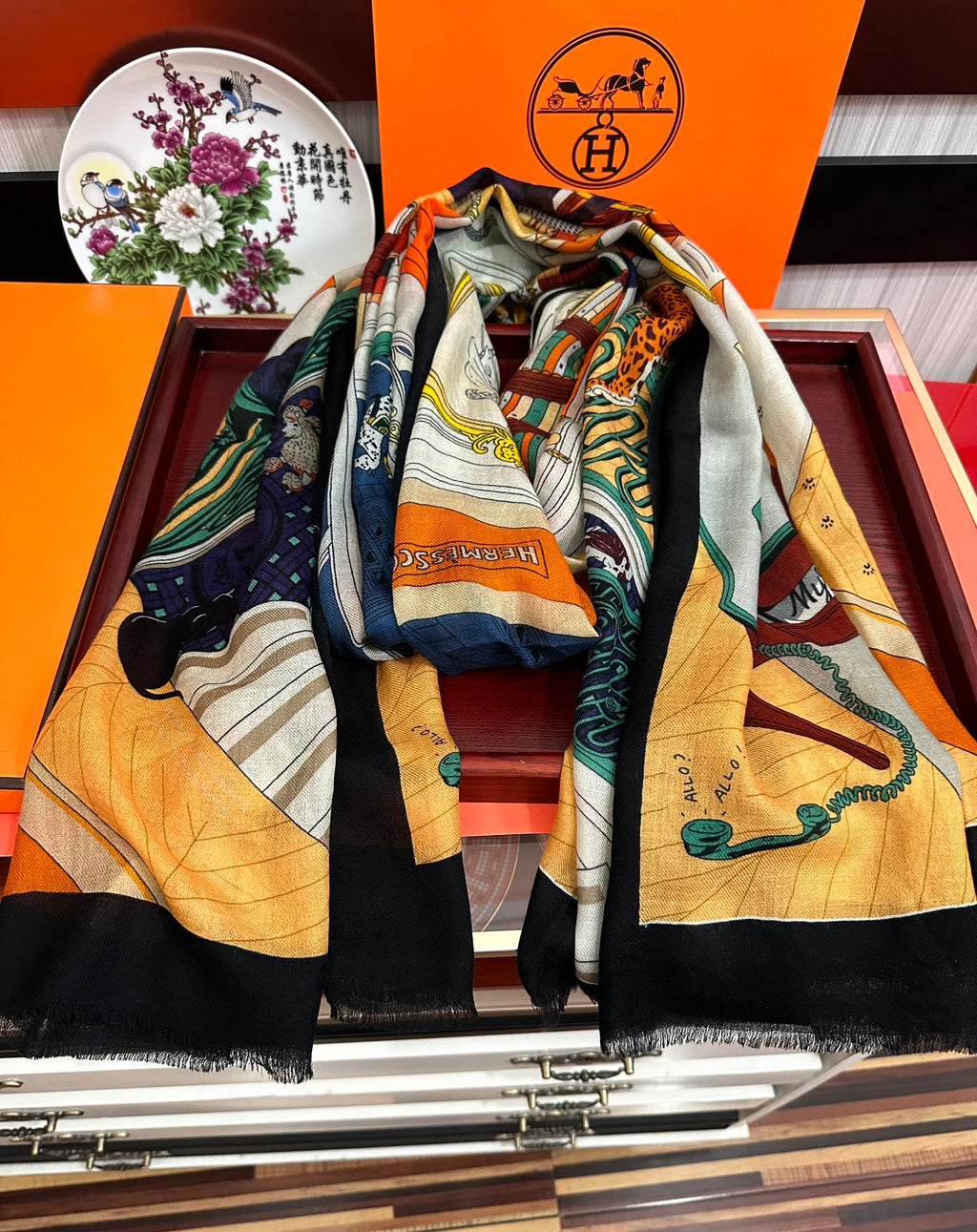 HM Newest Design Scarf 200CM Orange Beige Black Cashmere 976449