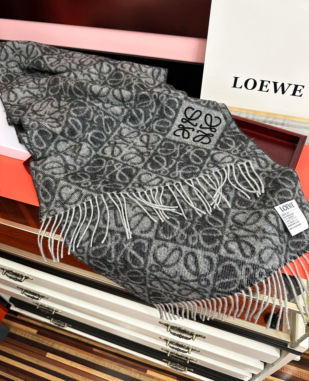 Loewe Anagram Scarf 180CM Dark Grey Cashmere 153105
