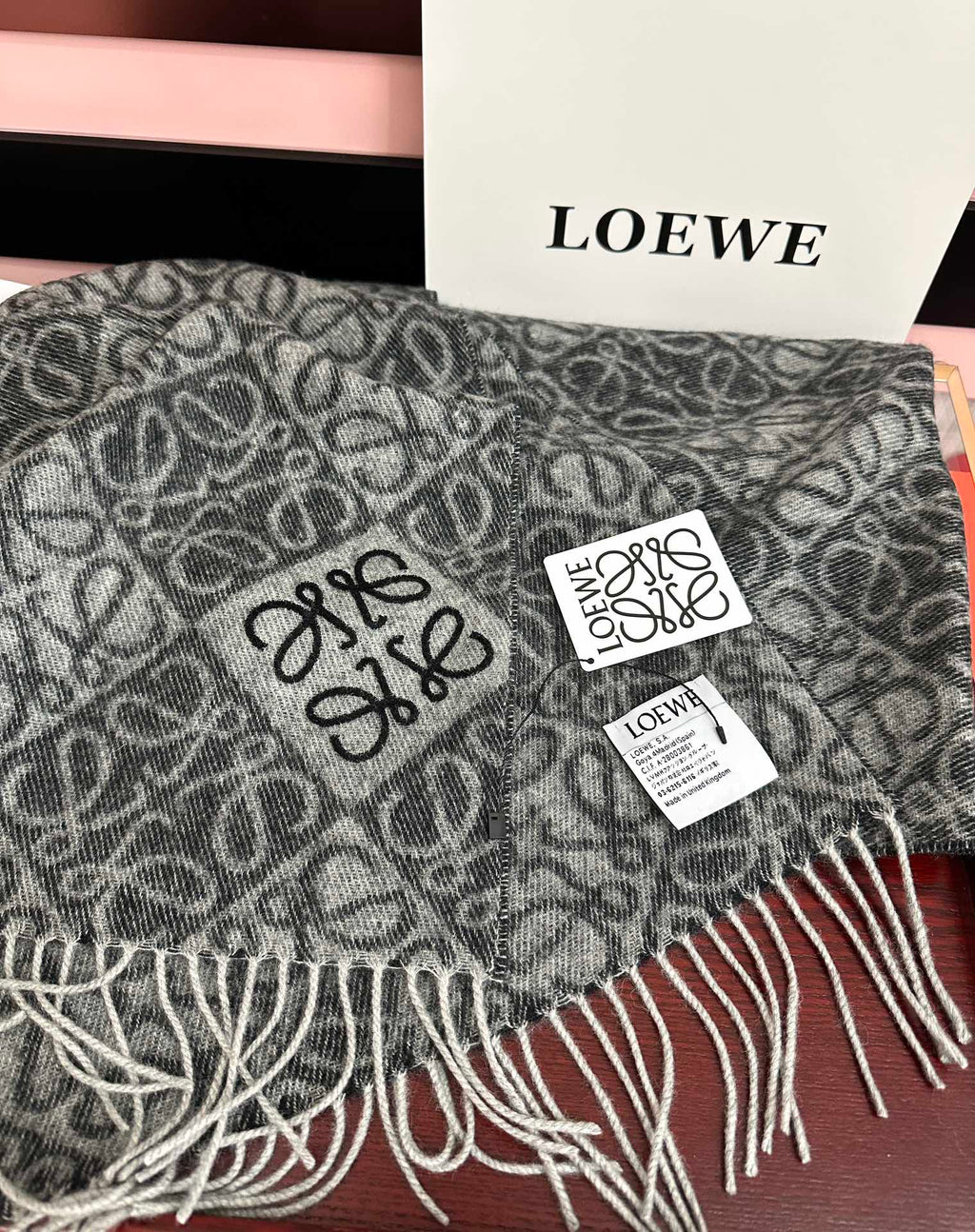 Loewe Anagram Scarf 180CM Dark Grey Cashmere 153105