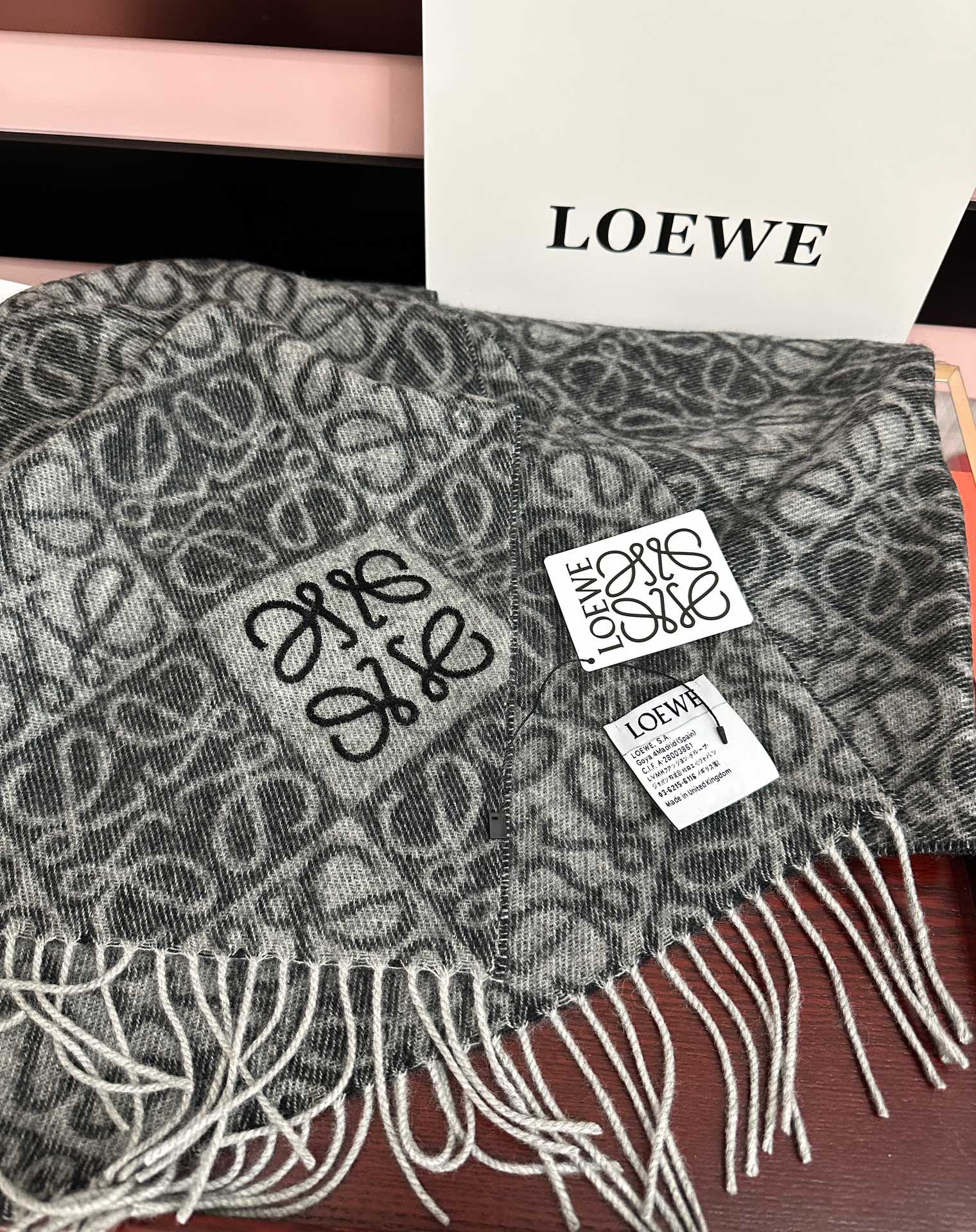 Loewe Anagram Scarf 180CM Dark Grey Cashmere 153105