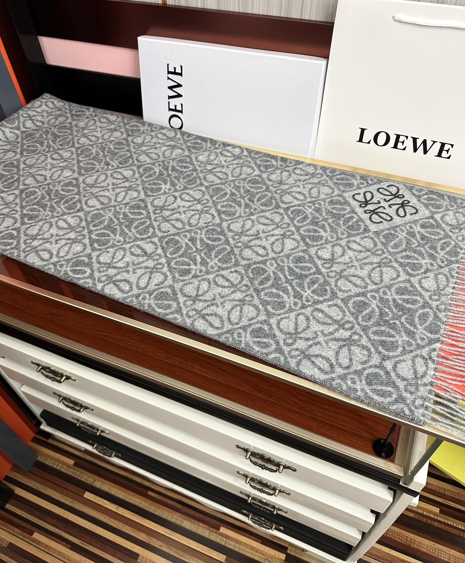 Loewe Anagram Scarf 180CM Grey Cashmere 153106