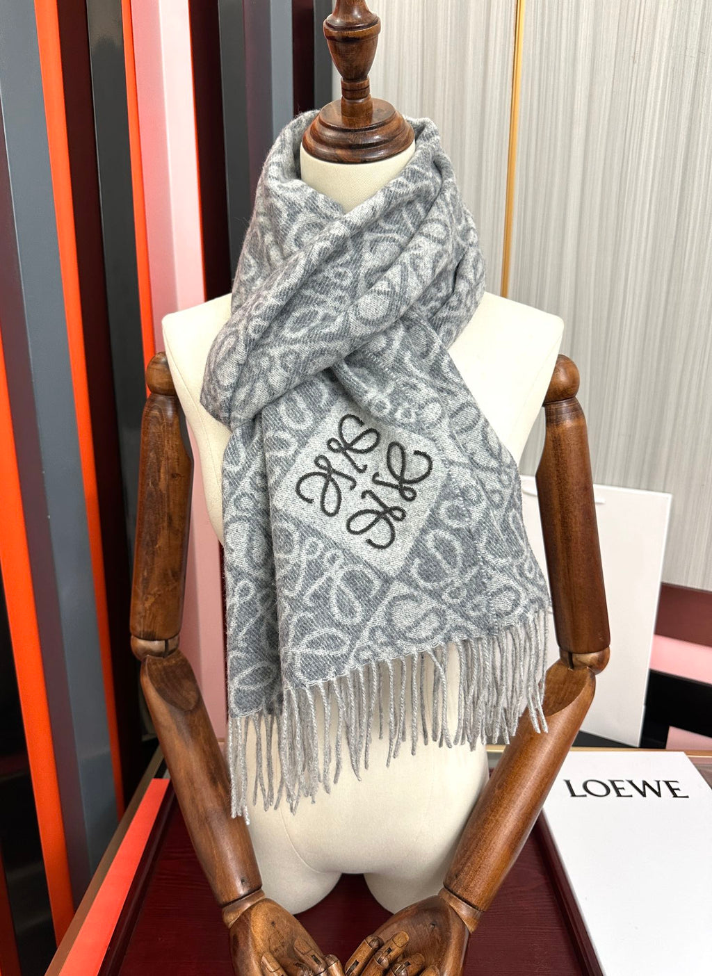 Loewe Anagram Scarf 180CM Grey Cashmere 153106