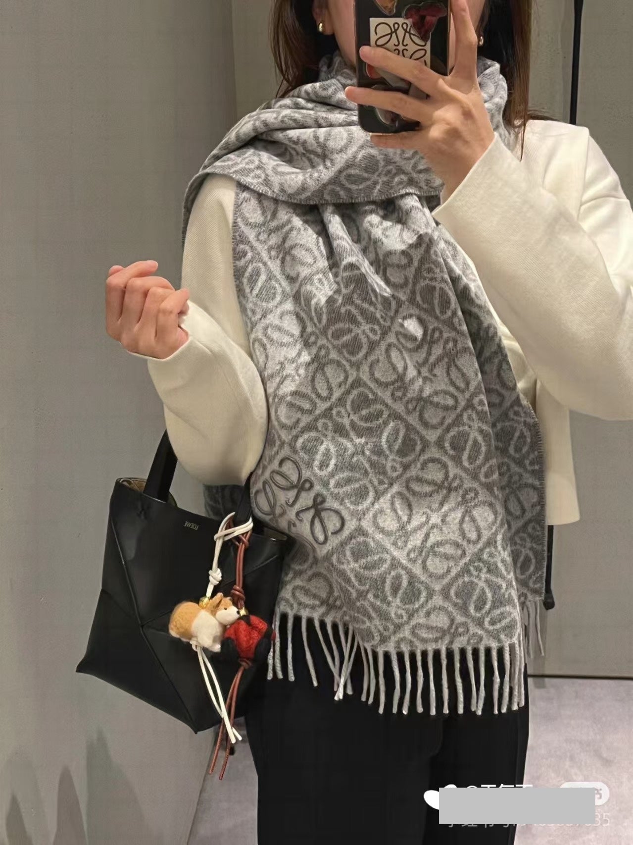 Loewe Anagram Scarf 180CM Grey Cashmere 153106