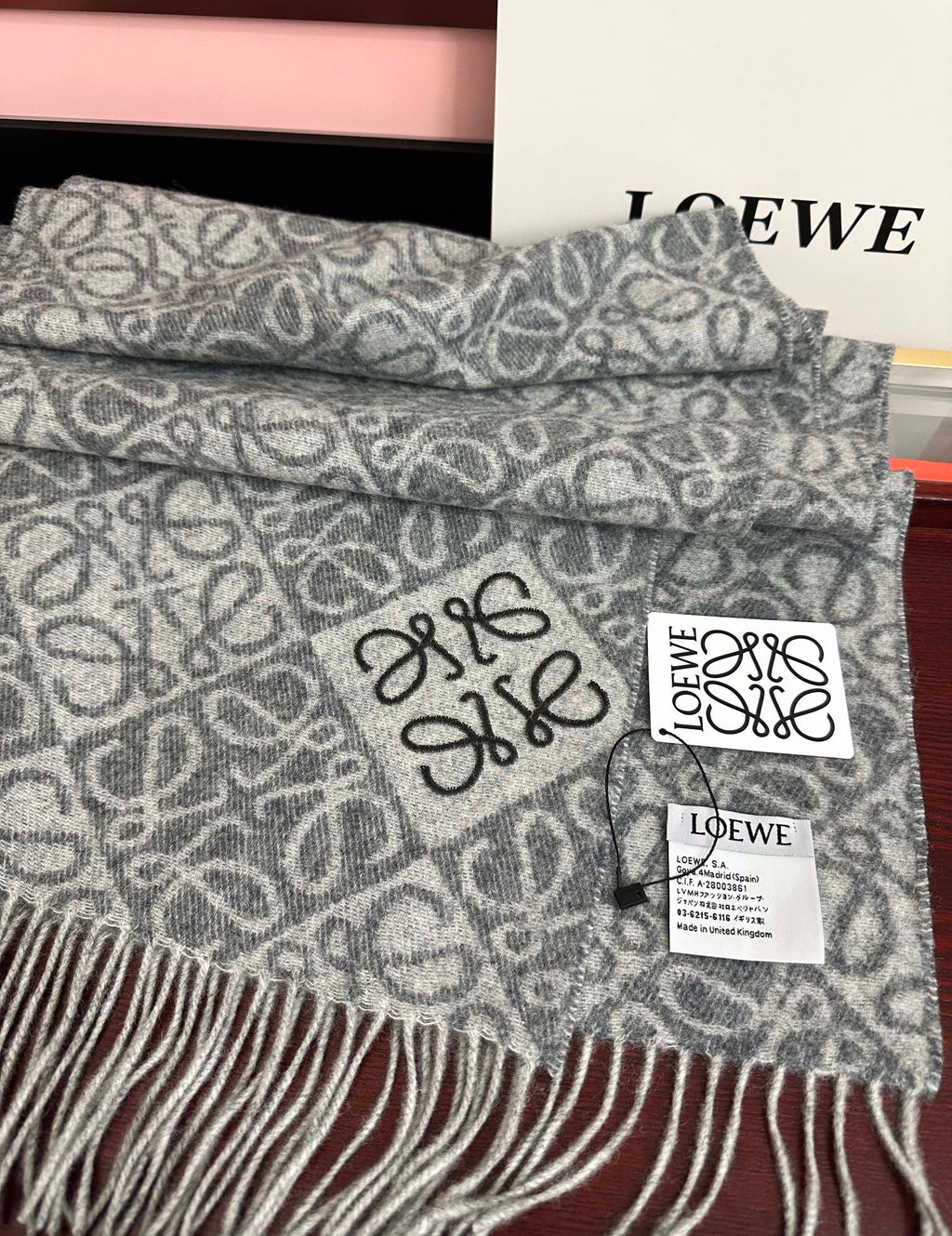 Loewe Anagram Scarf 180CM Grey Cashmere 153106