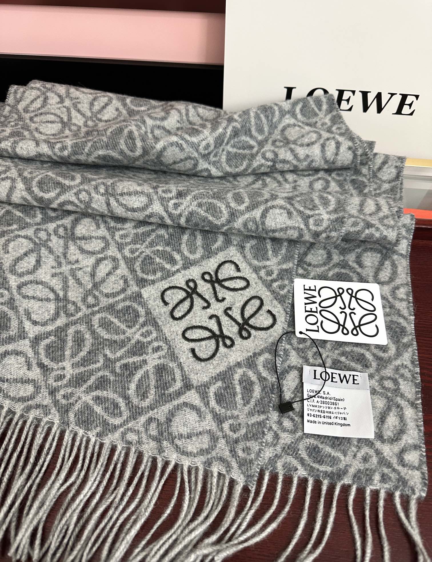 Loewe Anagram Scarf 180CM Grey Cashmere 153106