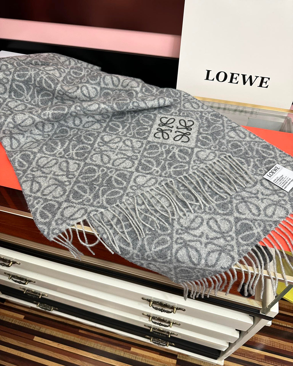 Loewe Anagram Scarf 180CM Grey Cashmere 153106