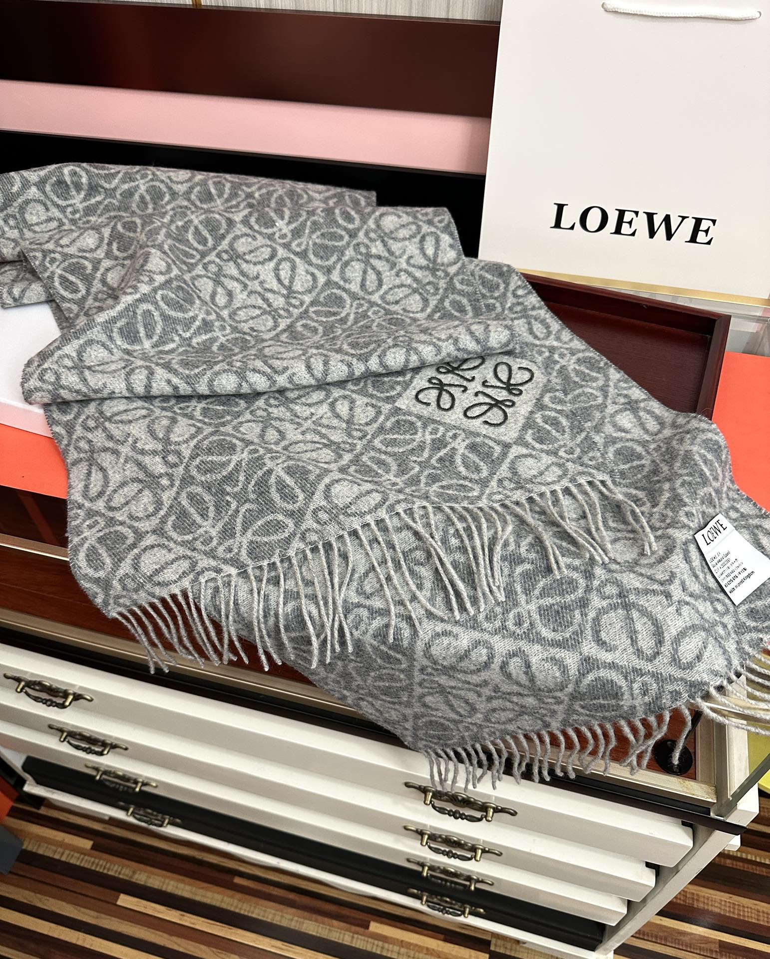 Loewe Anagram Scarf 180CM Grey Cashmere 153106