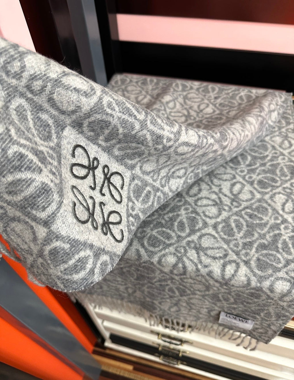 Loewe Anagram Scarf 180CM Grey Cashmere 153106