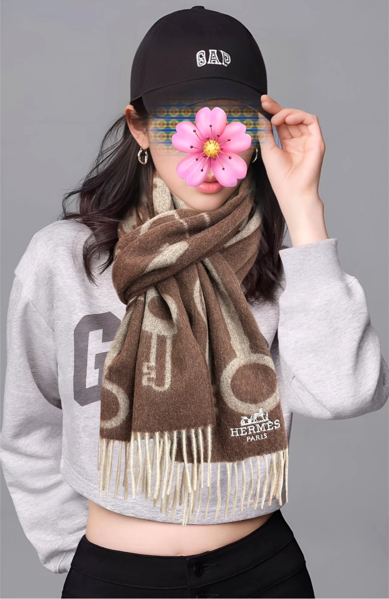 HM 26s Casaque Porte-Clefs Muffler 180 cm Dark Brown Cashmere 153116