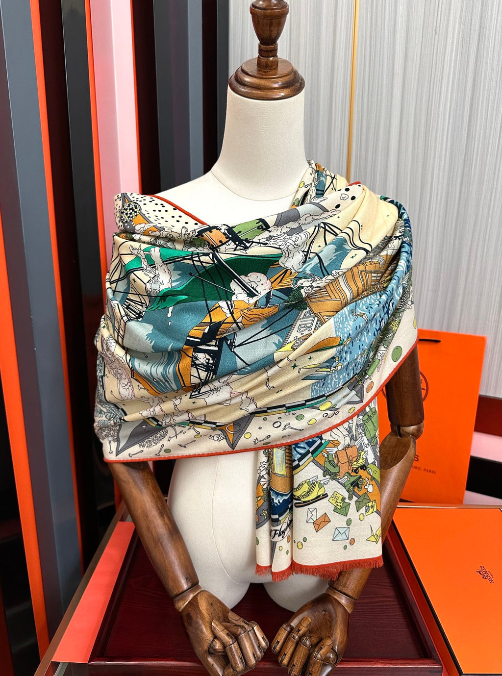 HM 26s Double-sided Scarf 185cm Creme Vert Cashmere 153121
