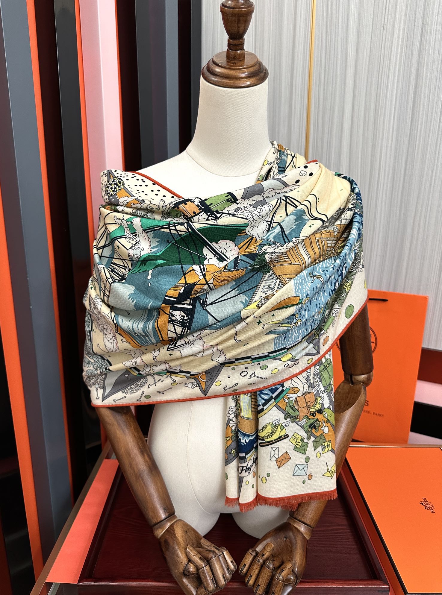 HM 26s Double-sided Scarf 185cm Creme Vert Cashmere 153121