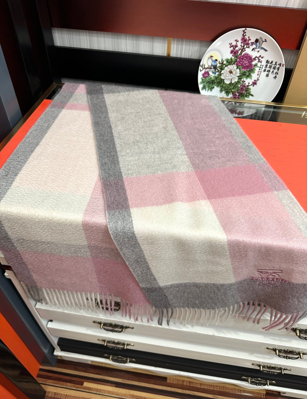 HM 26s Reversible Scarf 180cm Pink Grey Cream Cashmere 153130