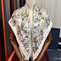 CD Around the World Scarf 90x90cm White Colorful Twill Silk 304661