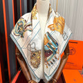 HM Tous en Selle Scarf 90x90cm Light Blue Colorful Twill Silk 304663
