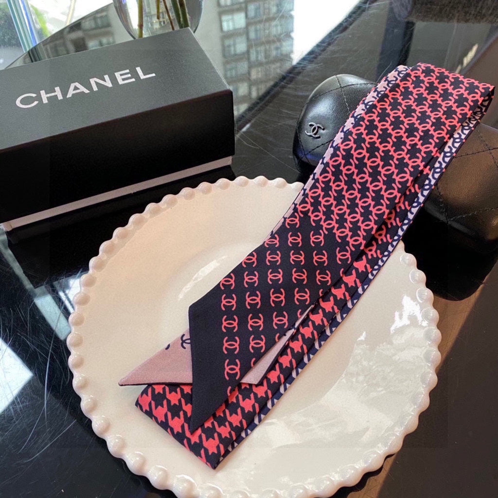 CC Twilly Mini Scarf 120cm Navy Blue Pink Mulberry Silk 802153