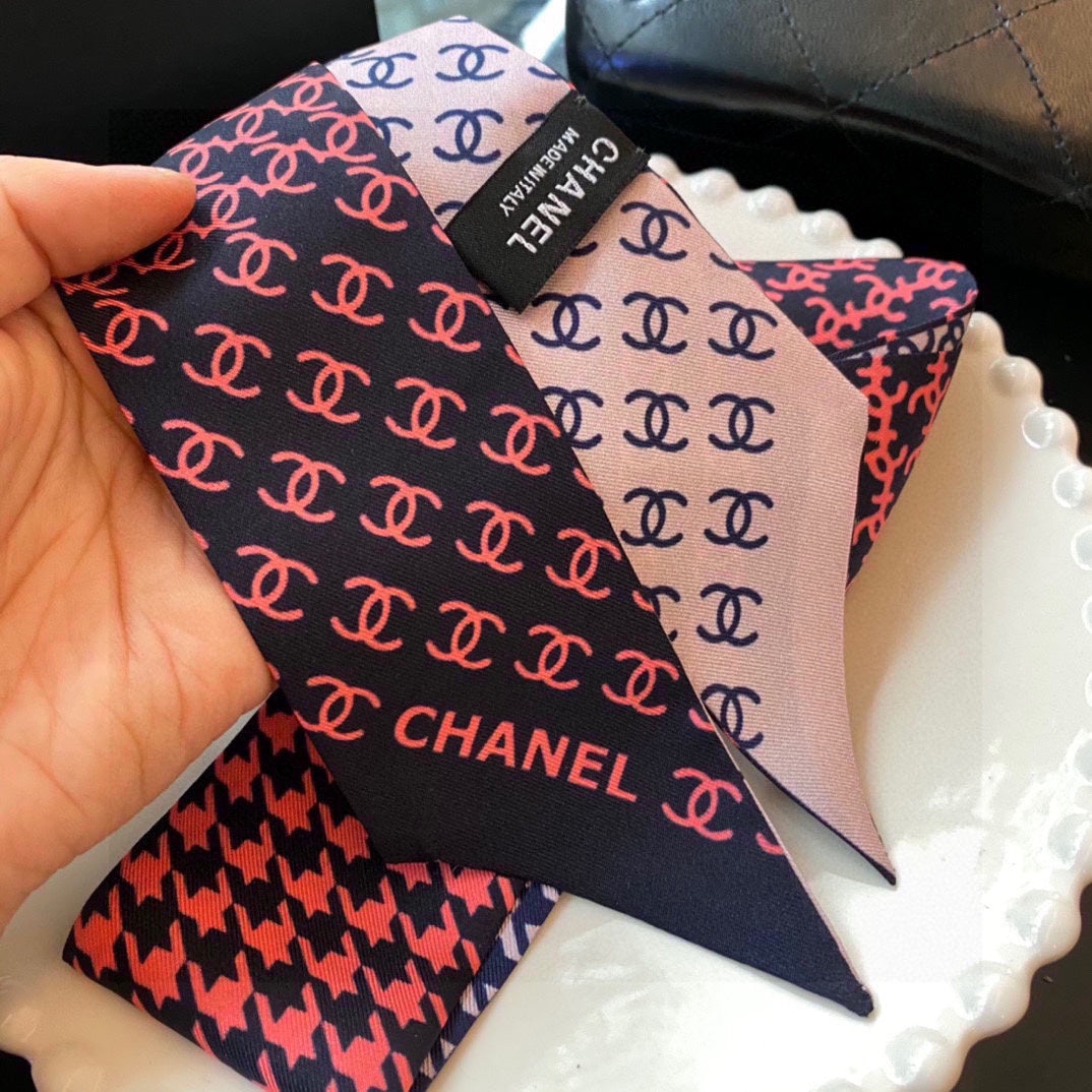 CC Twilly Mini Scarf 120cm Navy Blue Pink Mulberry Silk 802153