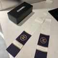 CC Twilly Mini Scarf 120cm White Navy Blue Mulberry Silk 802158