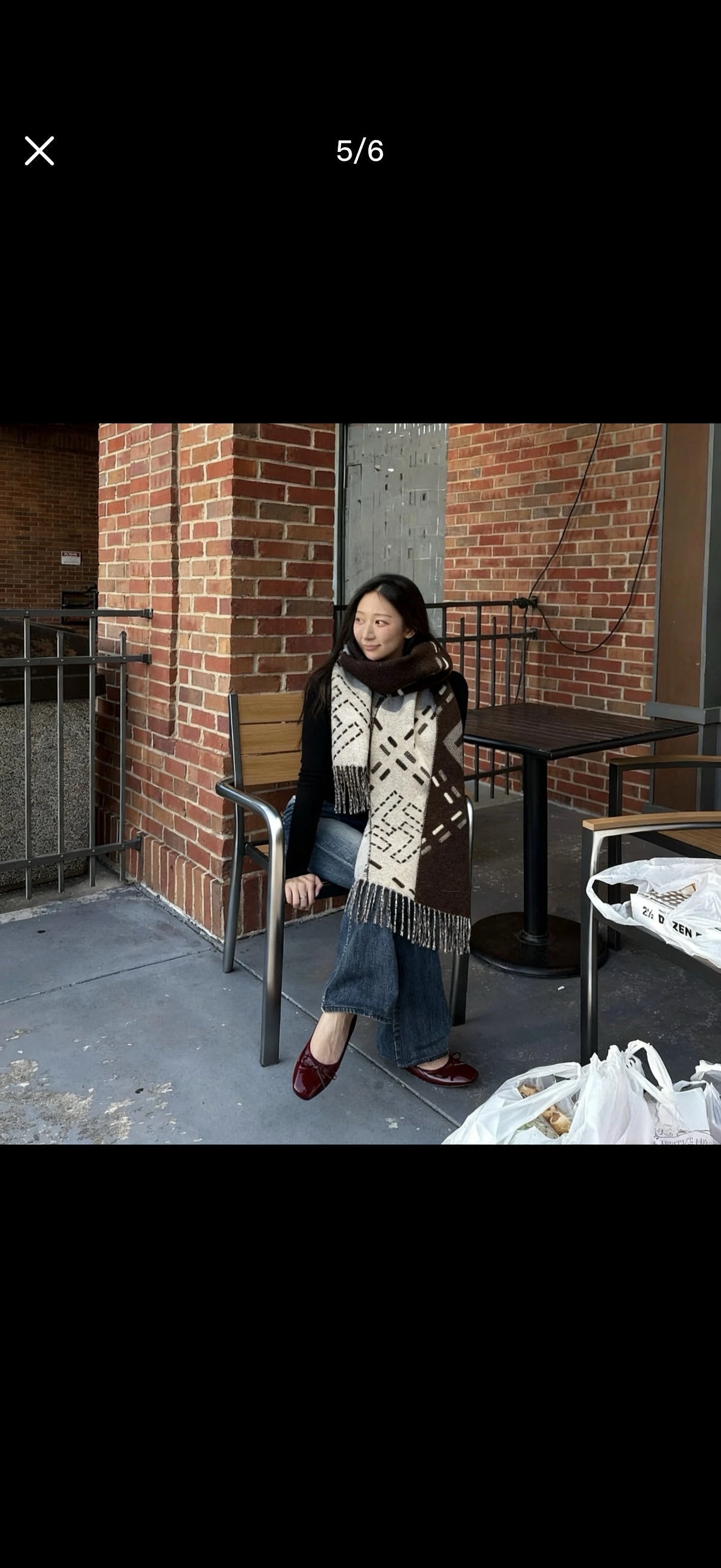 FF 210CM Scarf Black Mix Ivory Sheep Wool 100250