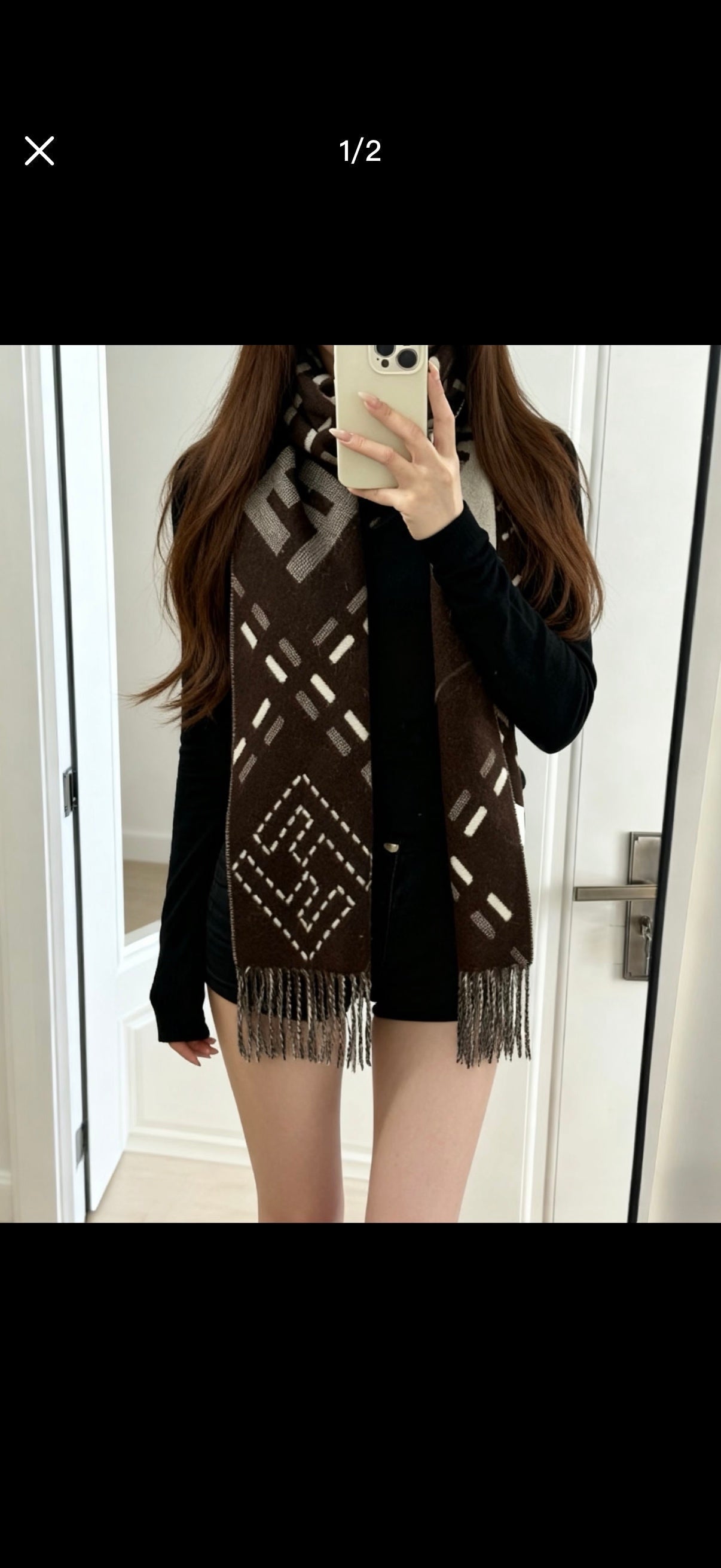 FF 210CM Scarf Black Mix Ivory Sheep Wool 100250