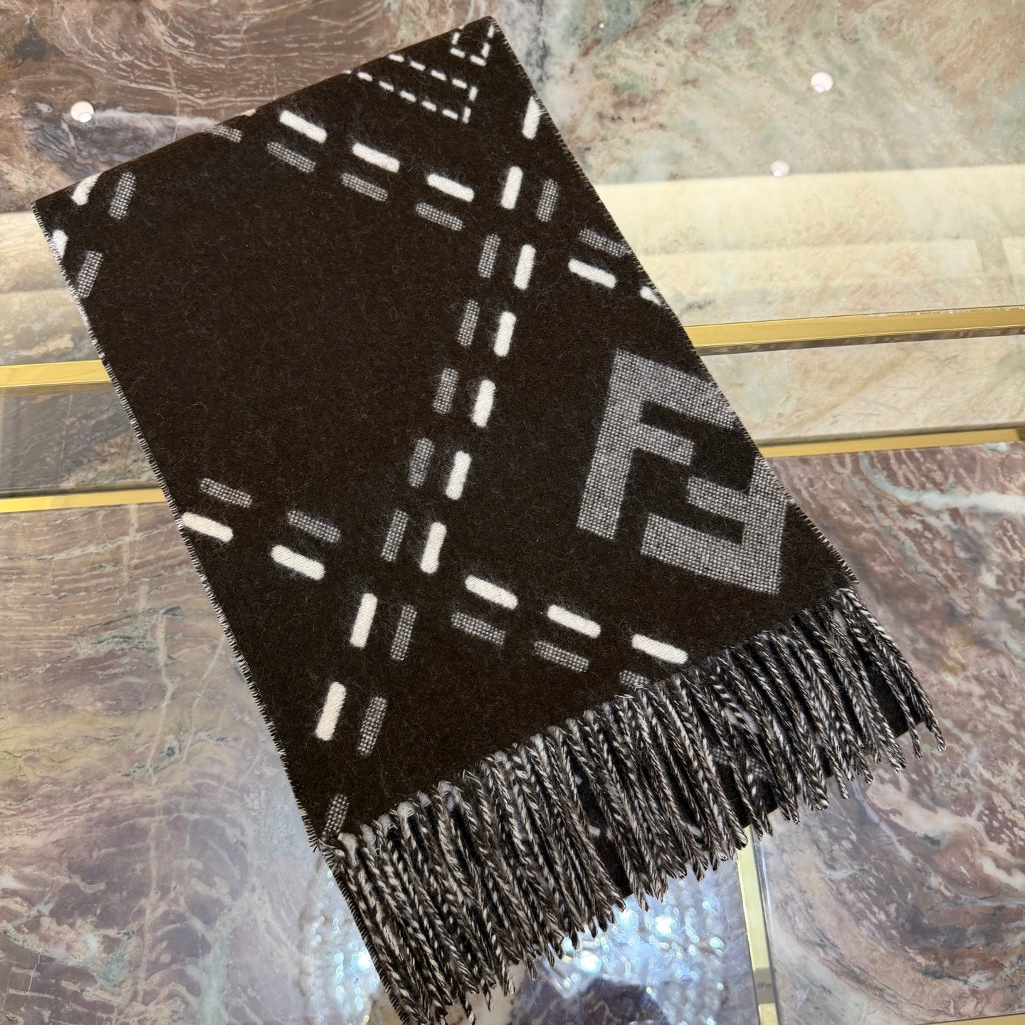 FF 210CM Scarf Black Mix Ivory Sheep Wool 100250