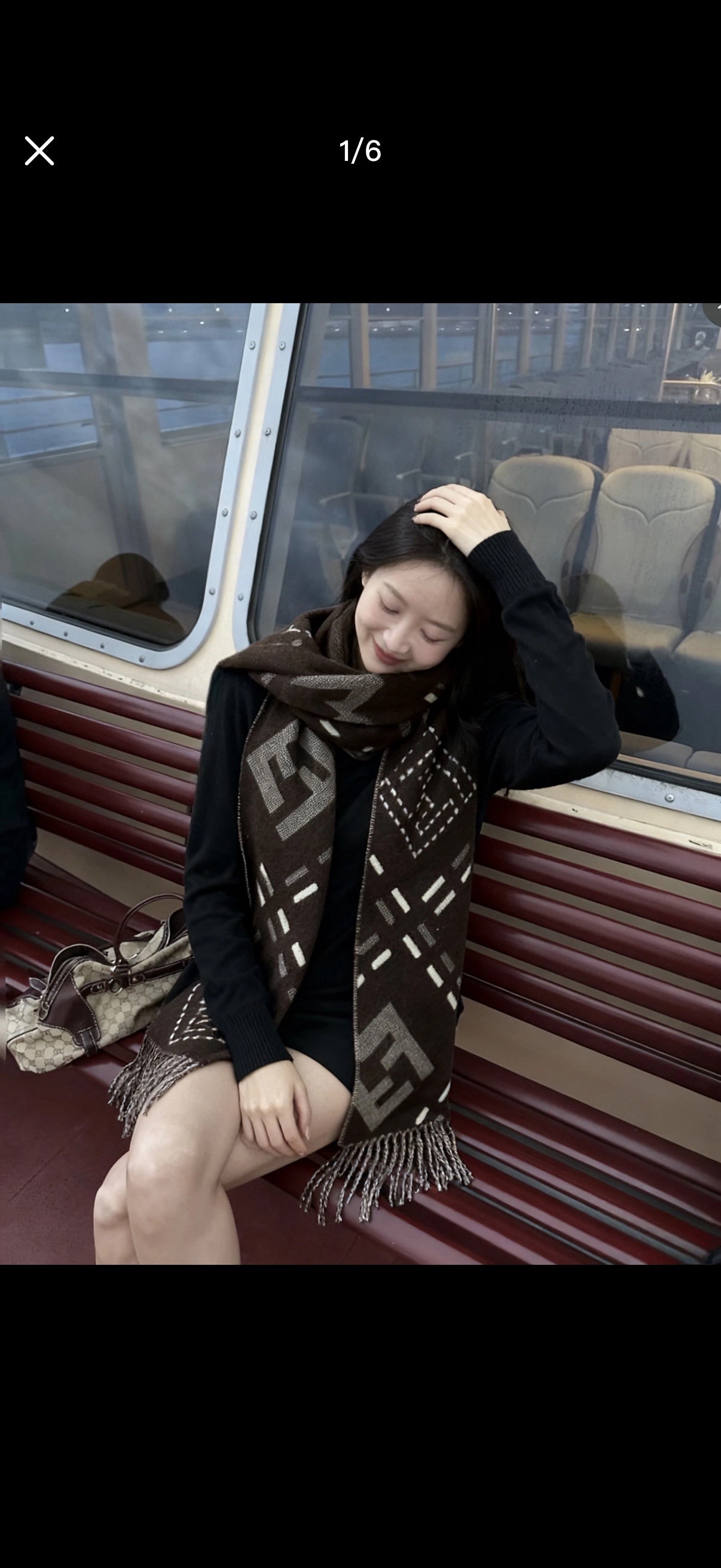 FF 210CM Scarf Black Mix Ivory Sheep Wool 100250