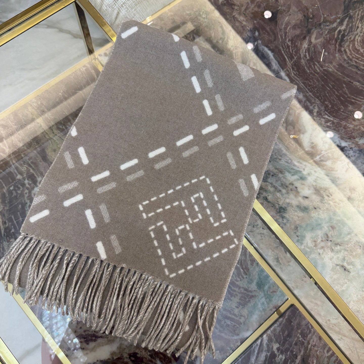 FF 210CM Scarf Light Brown Mix Ivory Sheep Wool 100249