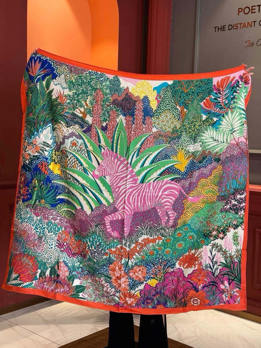 Mountain Zebra Scarf 185 CM Pink Colorful Silk 402277