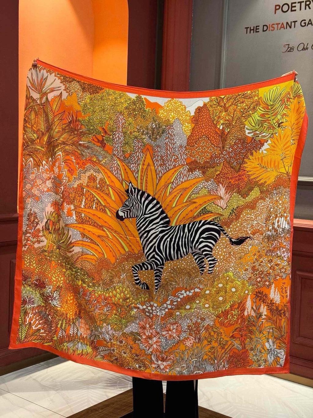 Mountain Zebra Scarf 185 CM Yellow Colorful Silk 402279