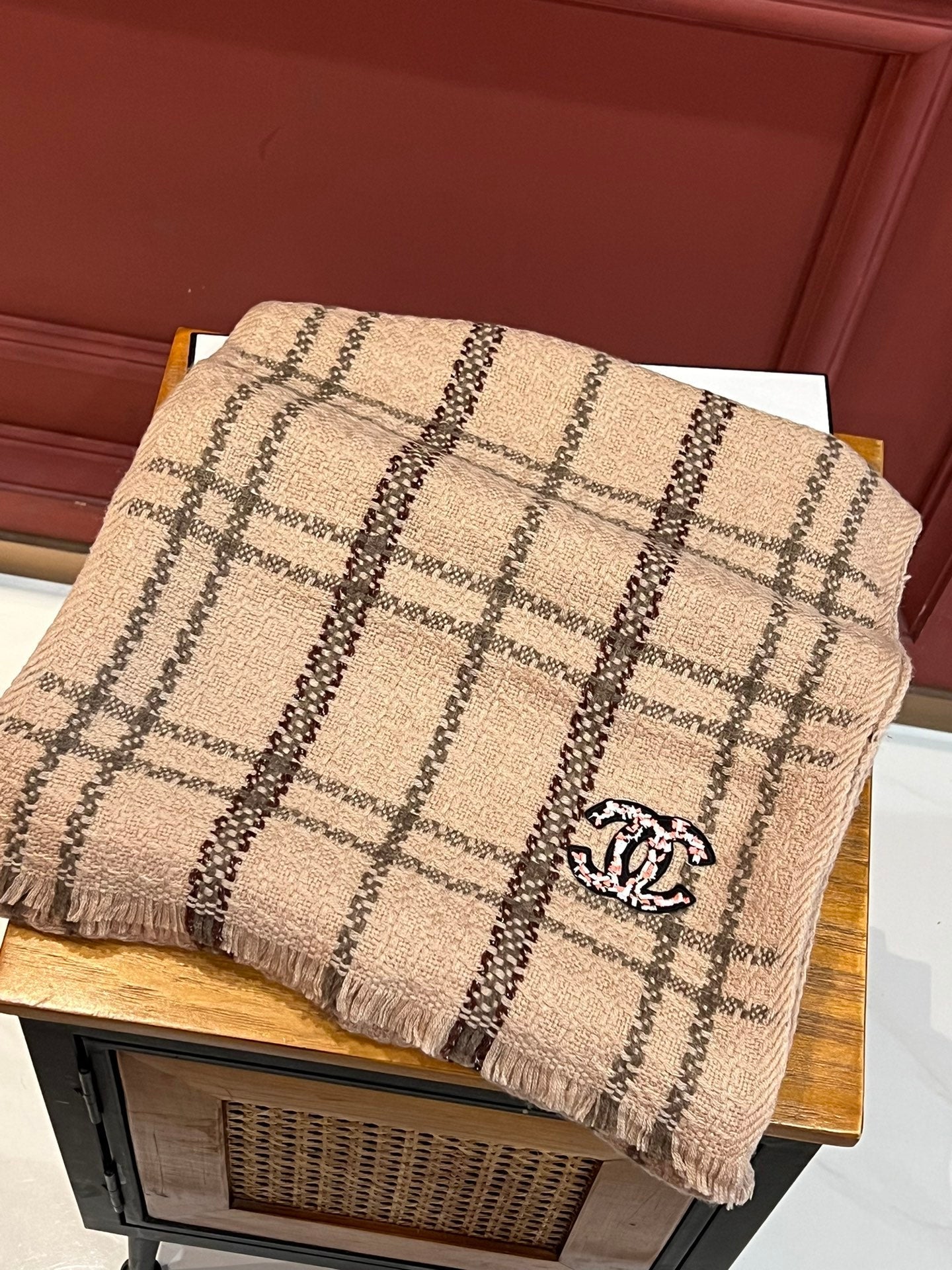 CC Scarf 190 CM In Dark Beige With Brown Stripes Wool  420037