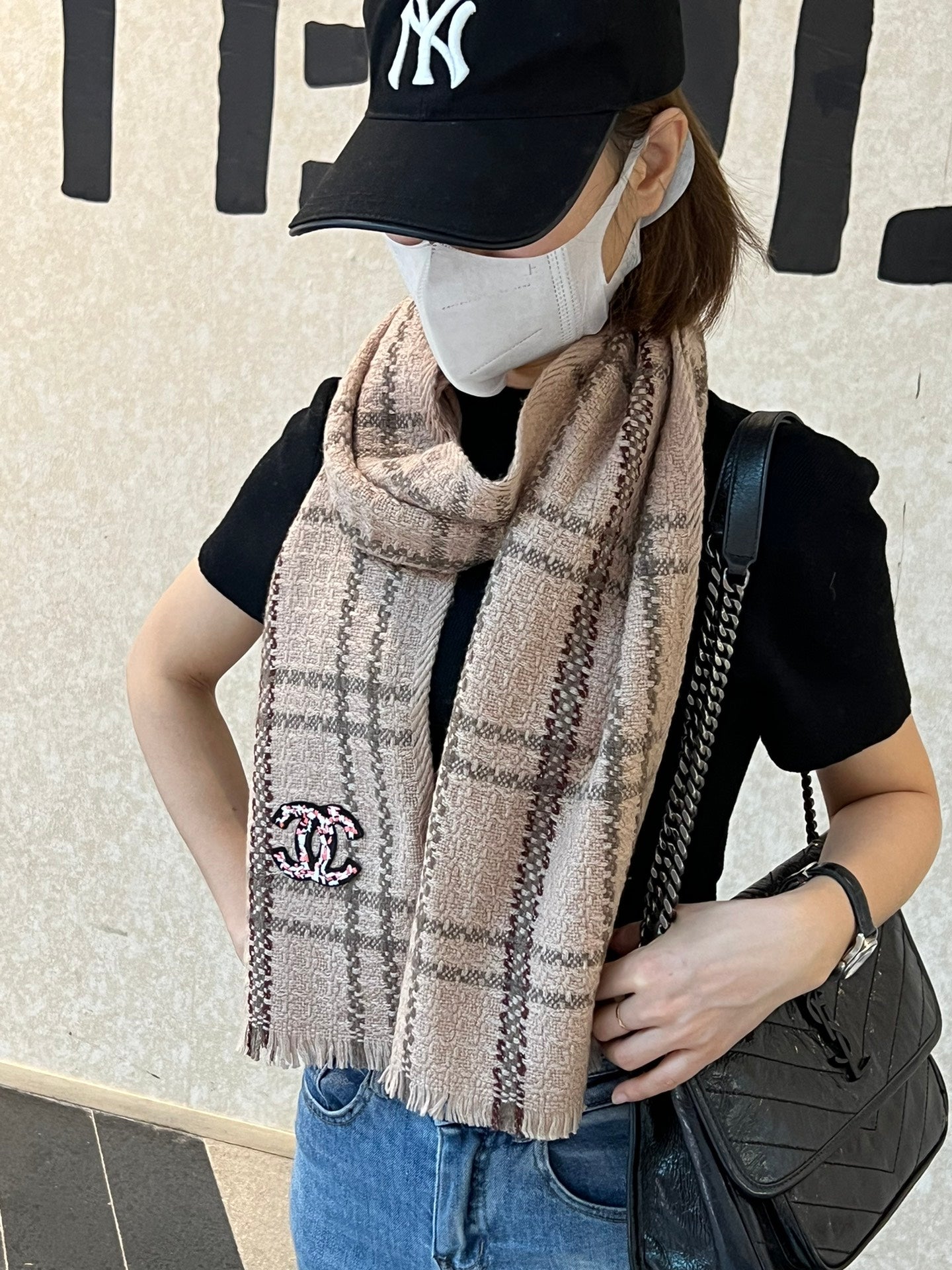 CC Scarf 190 CM In Dark Beige With Brown Stripes Wool  420037
