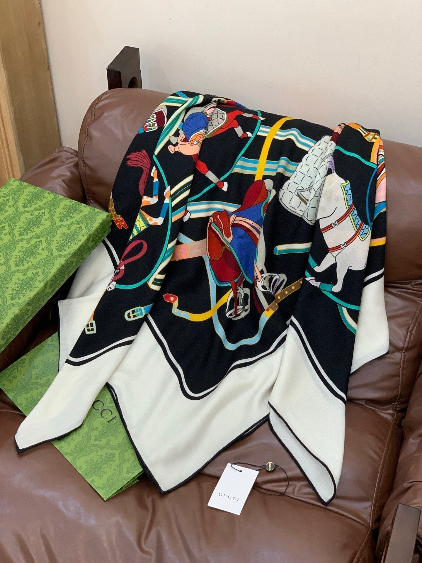 GG Horsebit 135CM Black Colorful Cashmere Silk 275259