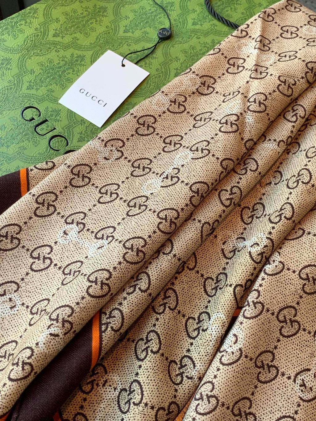 GG Scarf 135x135cm Beige Brown Cashmere Silk 286275