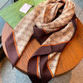 GG Scarf 135x135cm Beige Brown Cashmere Silk 286275