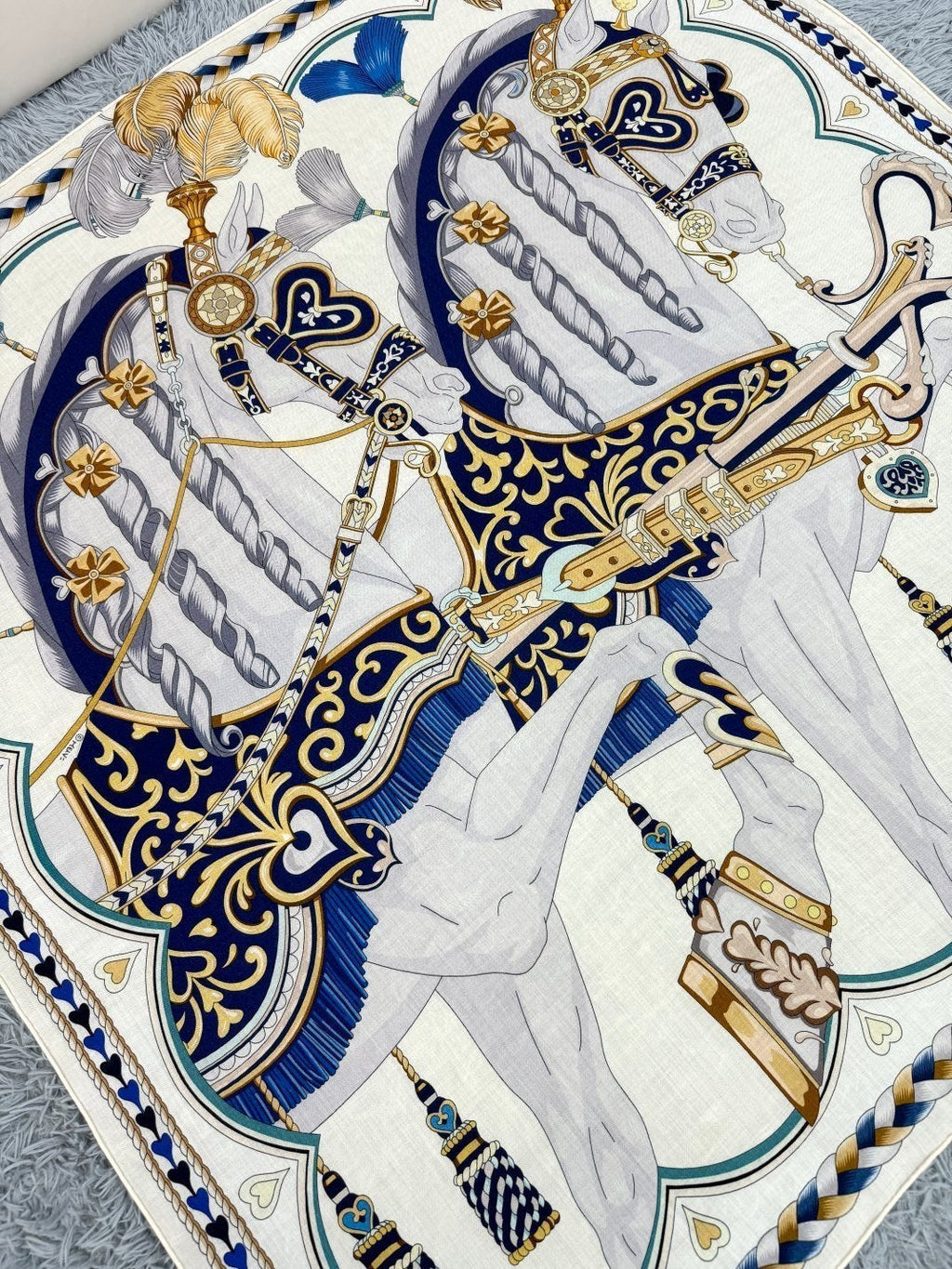 Harnais De Coeur Scarf 135 CM In White Colorful Cashmere And Silk 381094