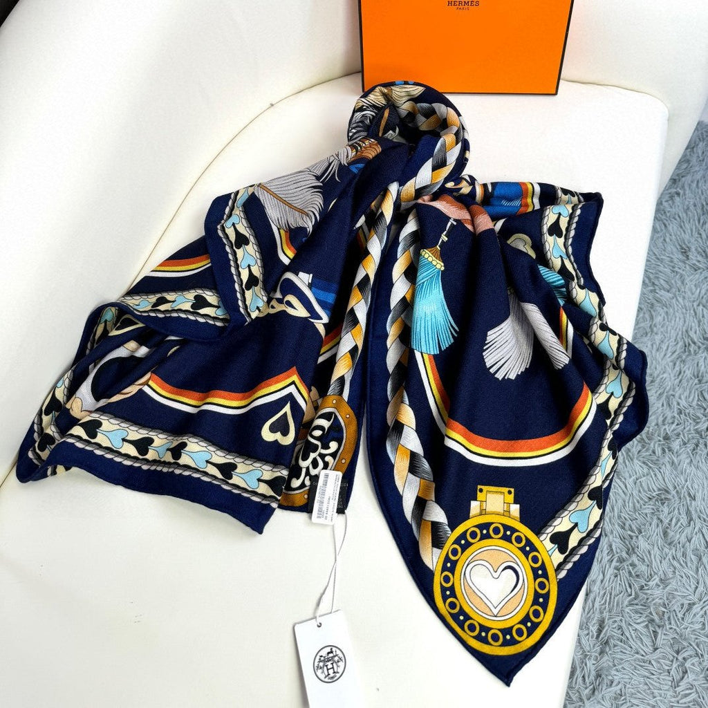 Harnais De Coeur Scarf  135 CM In Black Colorful Cashmere And Silk 381095