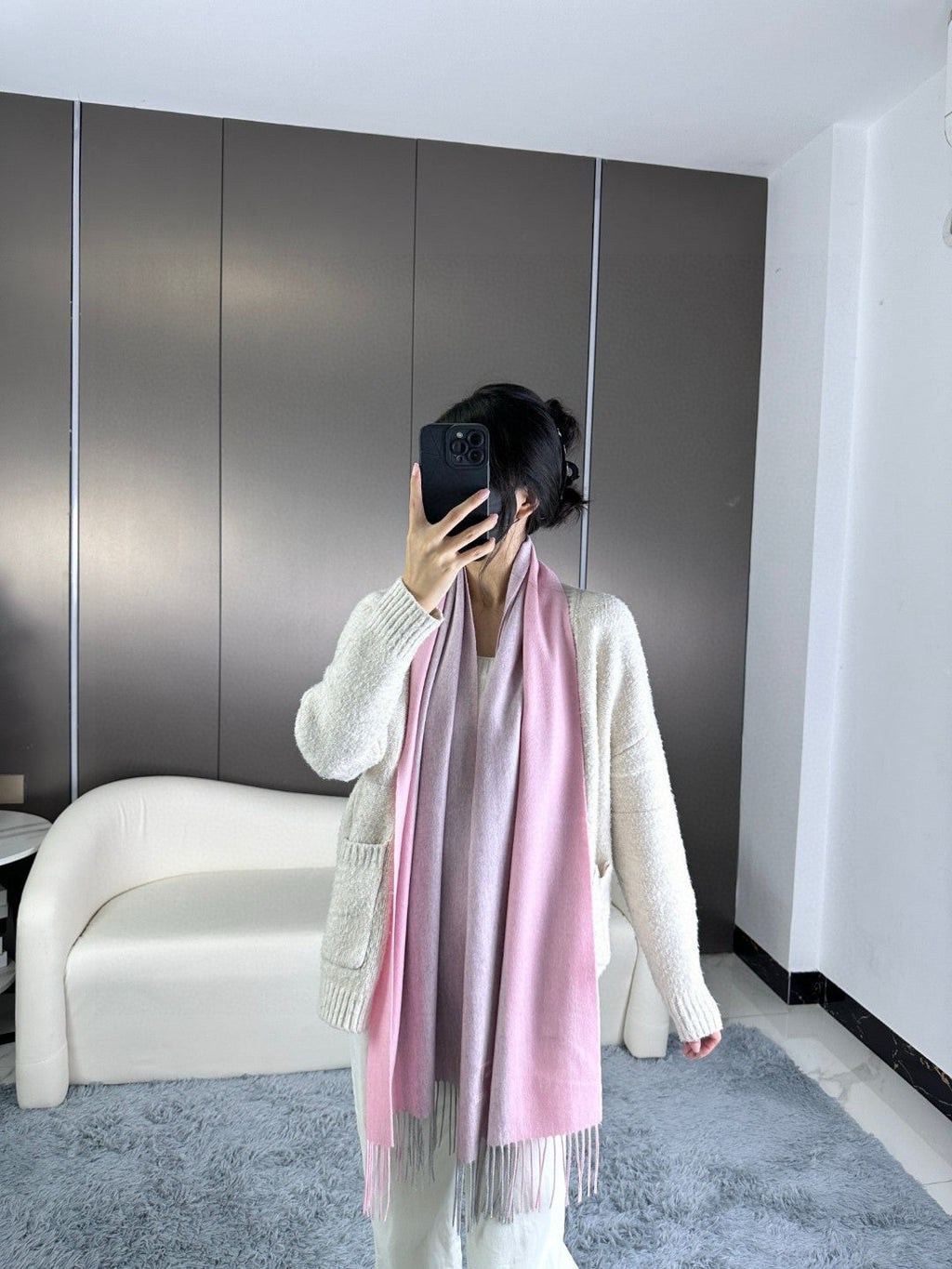 SCARF 190 CM IN BLUSH PINK CASHMERE