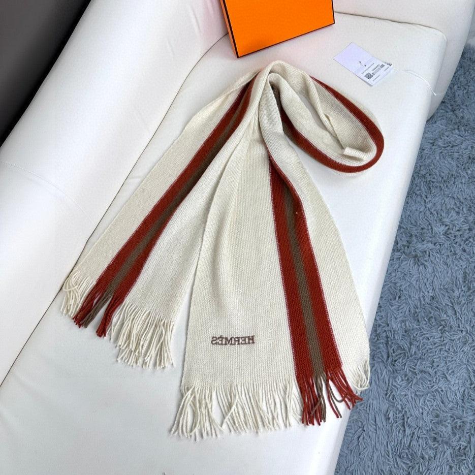 Scarf 180 CM In White Mix Red Khaki Green Cashmere  401086