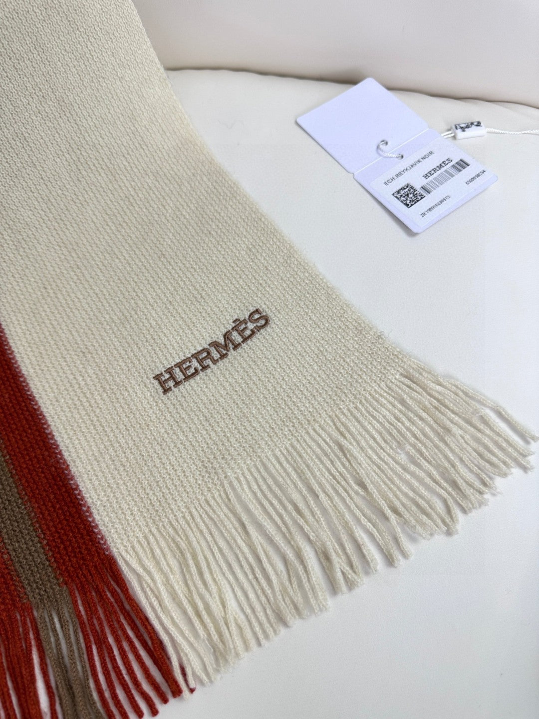 Scarf 180 CM In White Mix Red Khaki Green Cashmere  401086