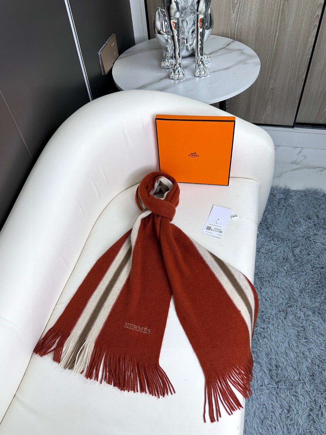 Scarf 180 CM In Red Mix White Khaki Green Cashmere 401087