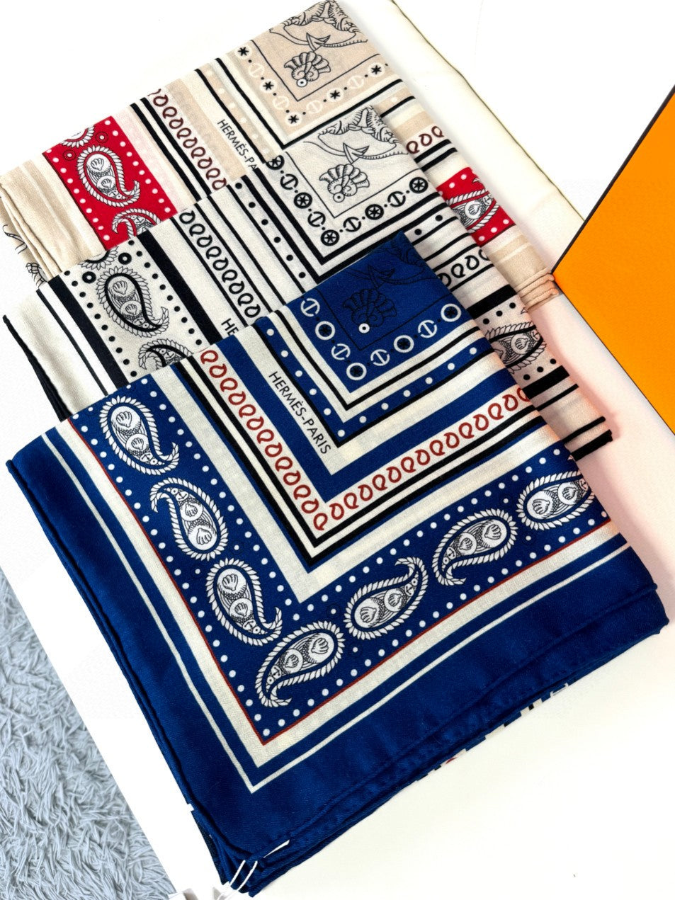 Tatouages Marins Bandana Shawl 135 CM Black White Cashmere And Silk 401091