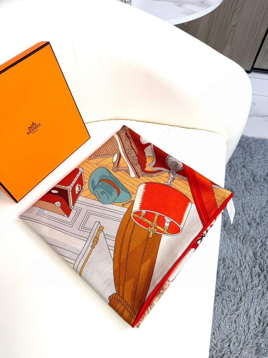 Mystere Au 24 Scarf 135 CM Yellow Orange Colorful Cashmere And Silk