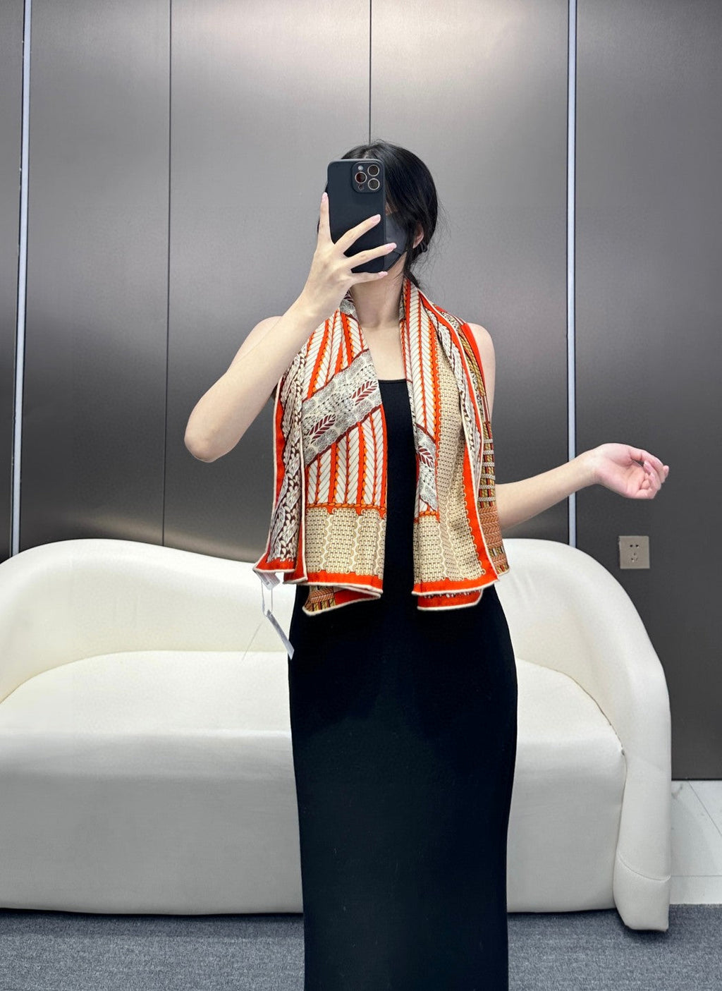 Dressage Tressage Shawl 140 CM In Orange Red Colorful Silk