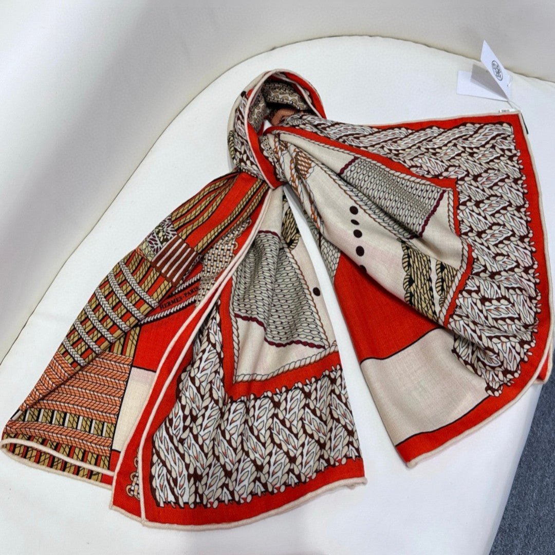 Dressage Tressage Shawl 140 CM In Orange Red Colorful Silk