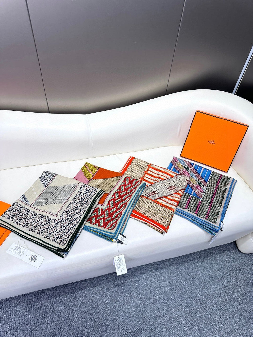Dressage Tressage Shawl 140 CM In Orange Red Colorful Silk