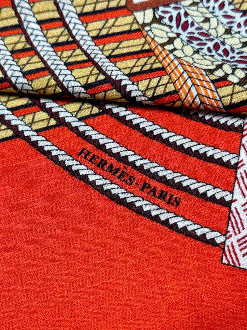 Dressage Tressage Shawl 140 CM In Orange Red Colorful Silk