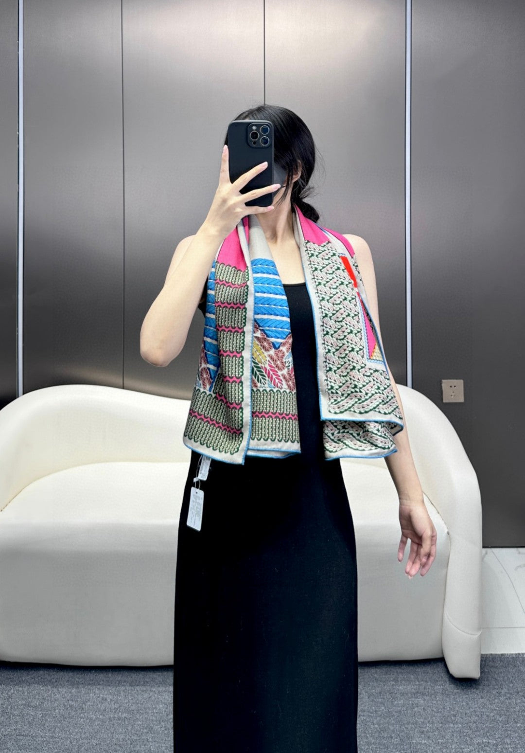 Dressage Tressage Shawl 140 CM In Blue Black Colorful Silk