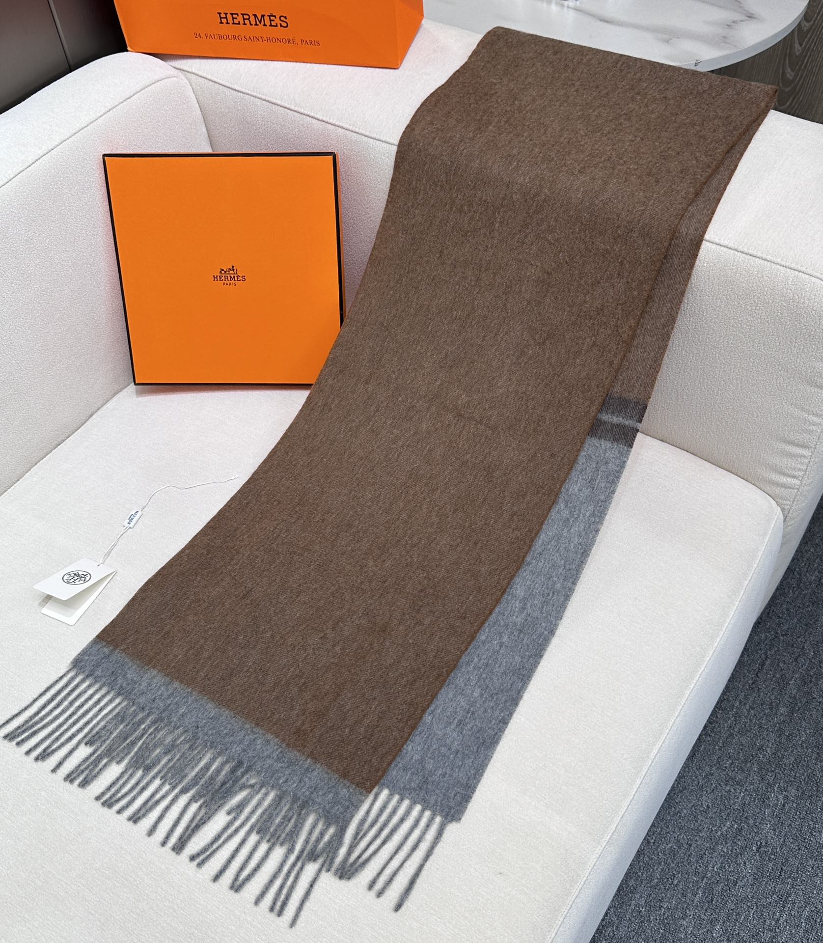 Scarf 180 CM Brown Grey Cashmere