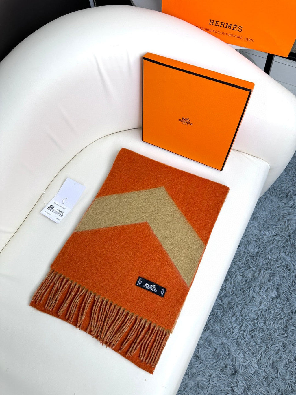 Scarf 190 CM Orange Mix Light Brown Wool Soft