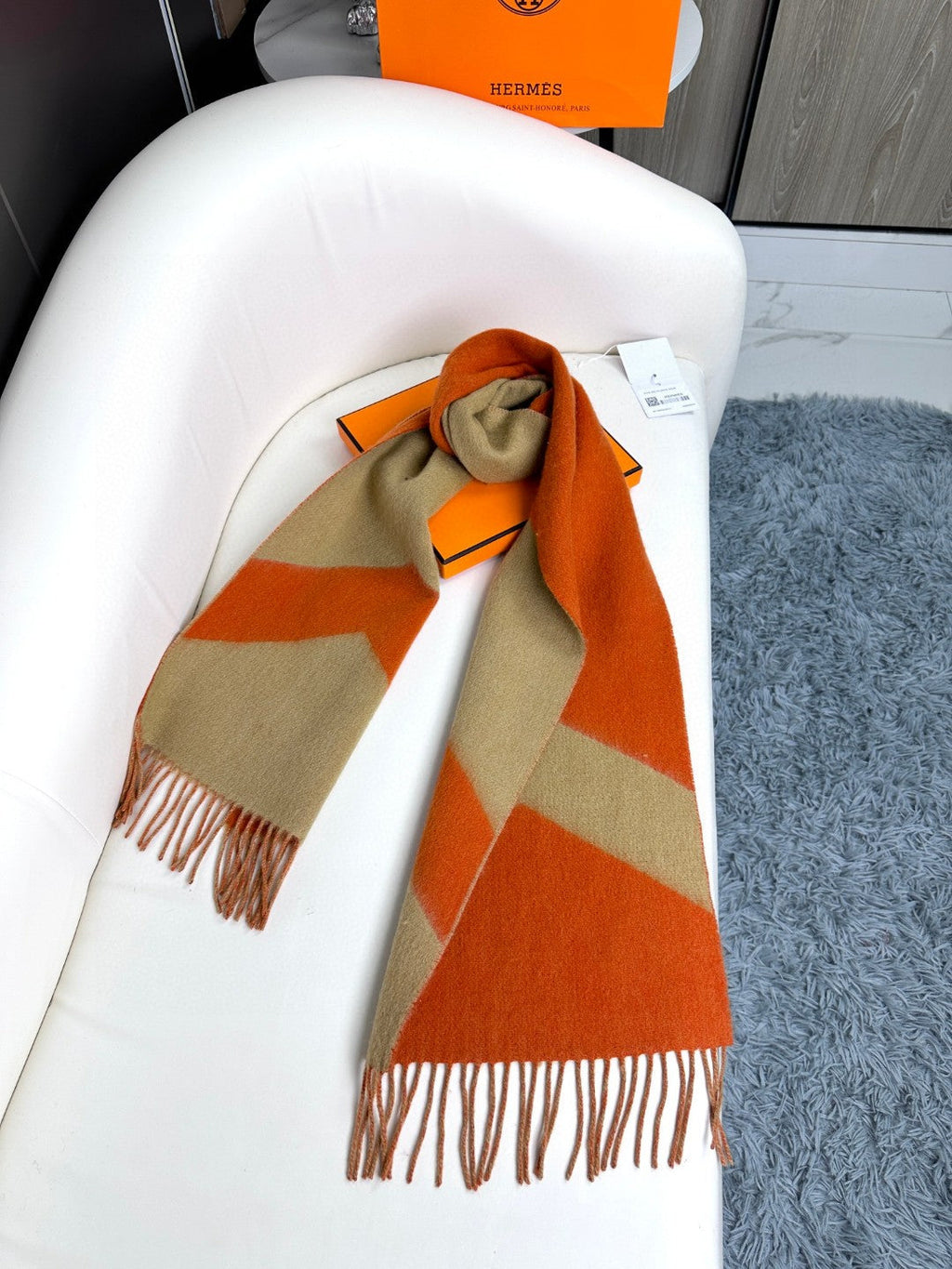 Scarf 190 CM Orange Mix Light Brown Wool Soft