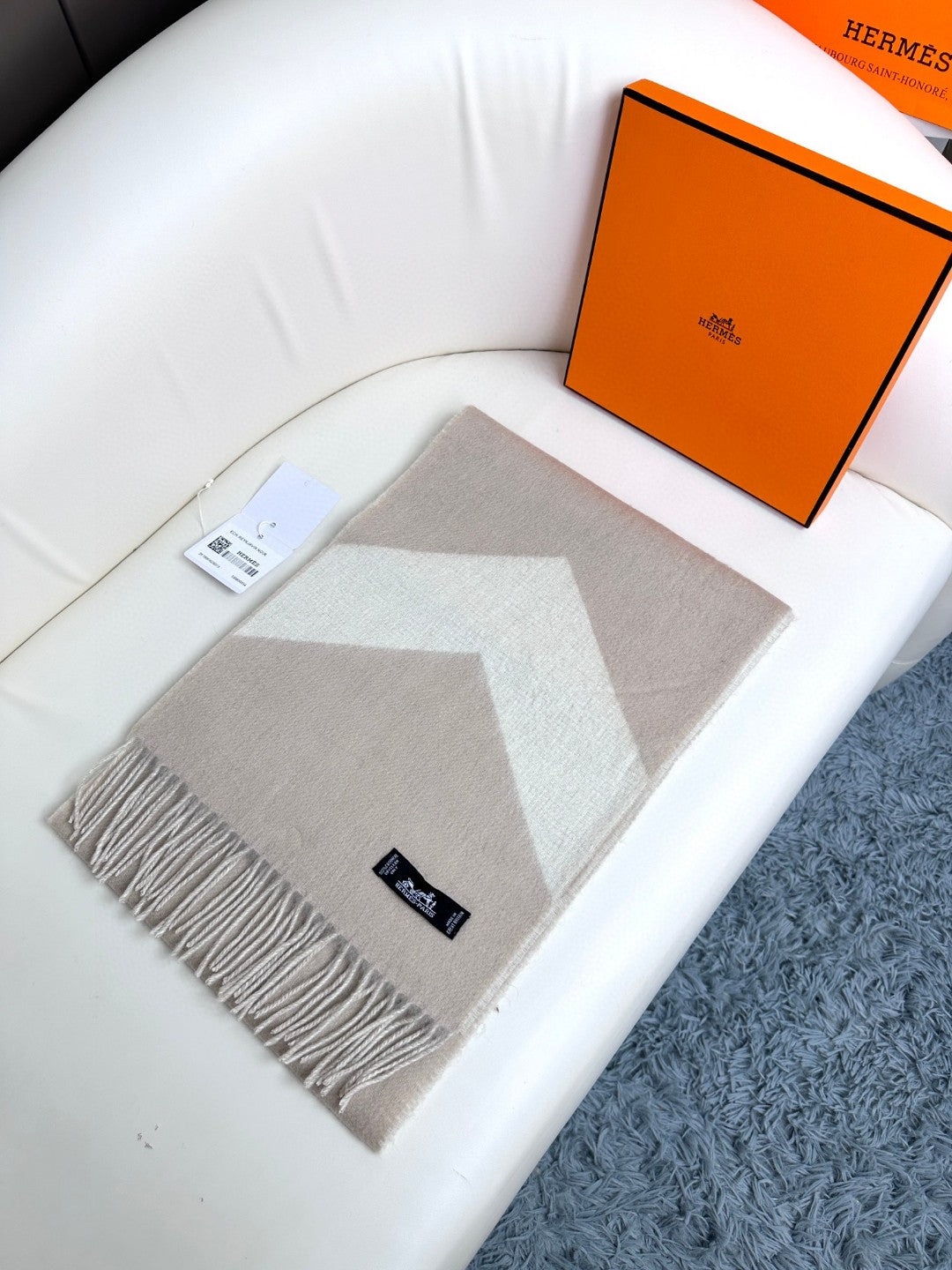 Scarf 190 CM Light Brown Mix White Wool Soft